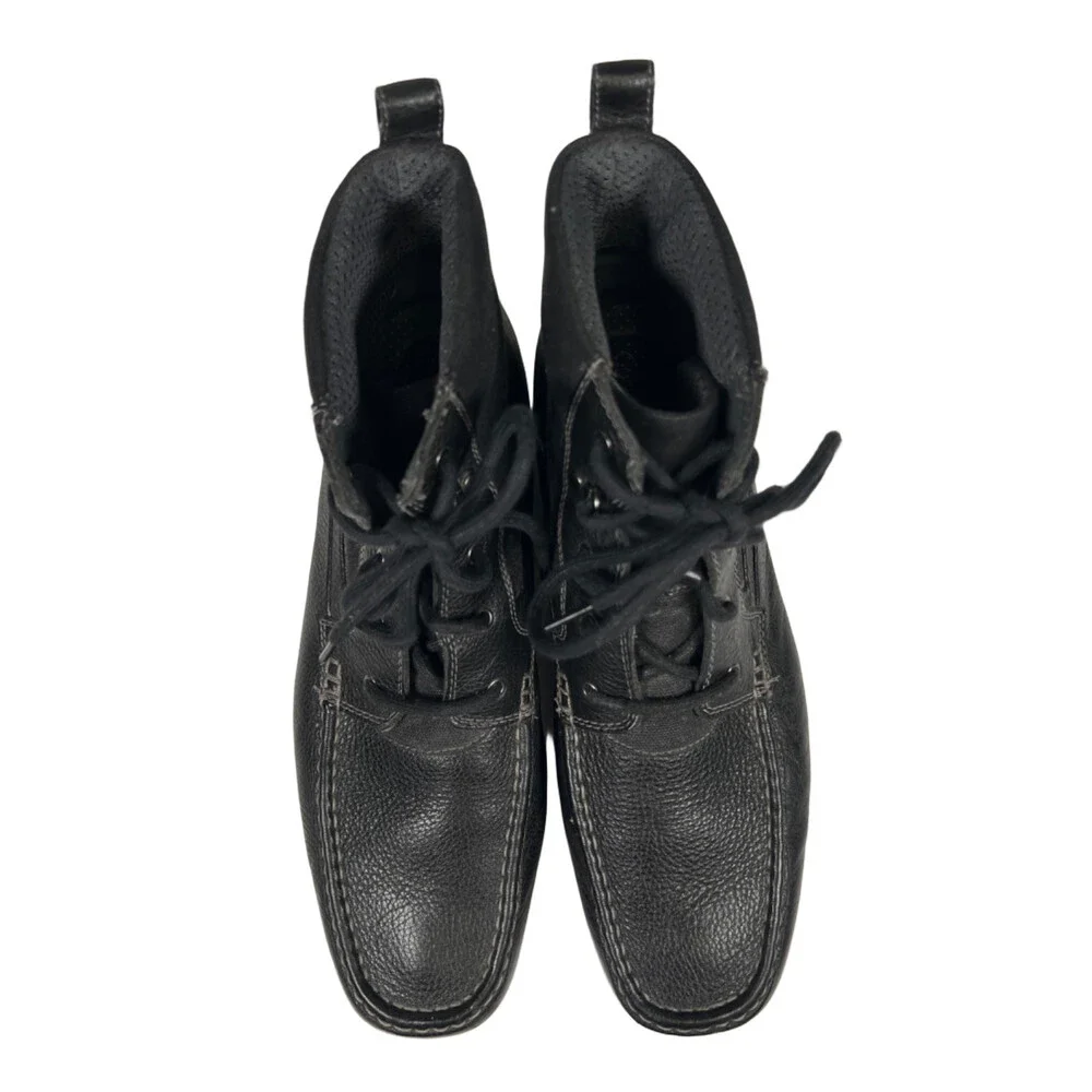 Calvin Klein Men's Black Leather Lace Up Square Toe Ankle Boots - 11